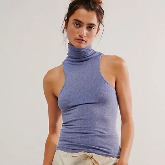 NWT Free People Intimately Always Ready Seamless Blue Turtleneck Tank - Picture 1 of 5